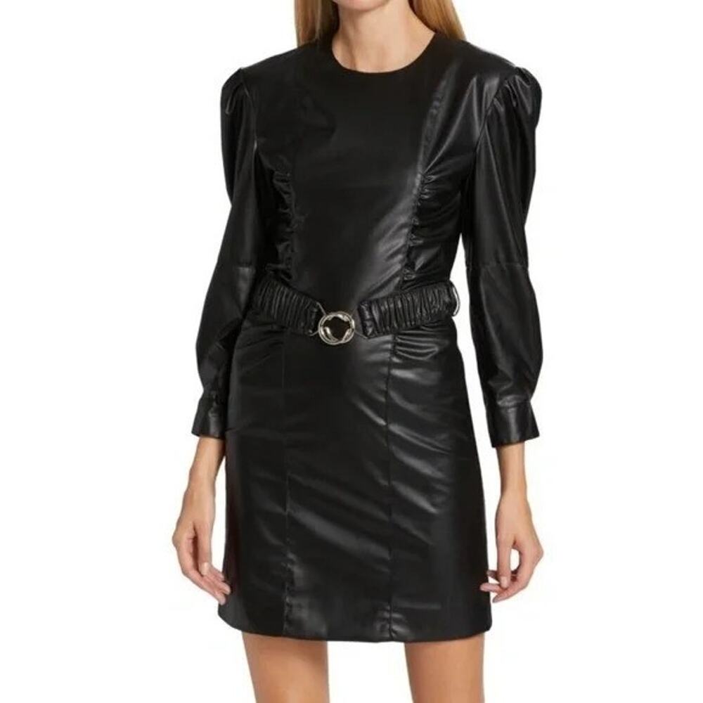 NWT Derek Lam 10 Crosby Leighton Black Vegan Leather Mini Dress Size 2